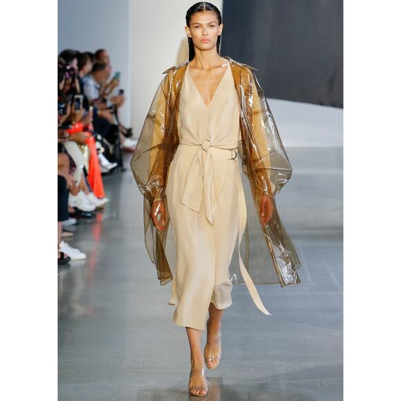 Sally LaPointe Wrap-Effect Cupro Midi Skirt Sz 2 Beige Tie Waist RTW Spring 2019 - Picture 1 of 16